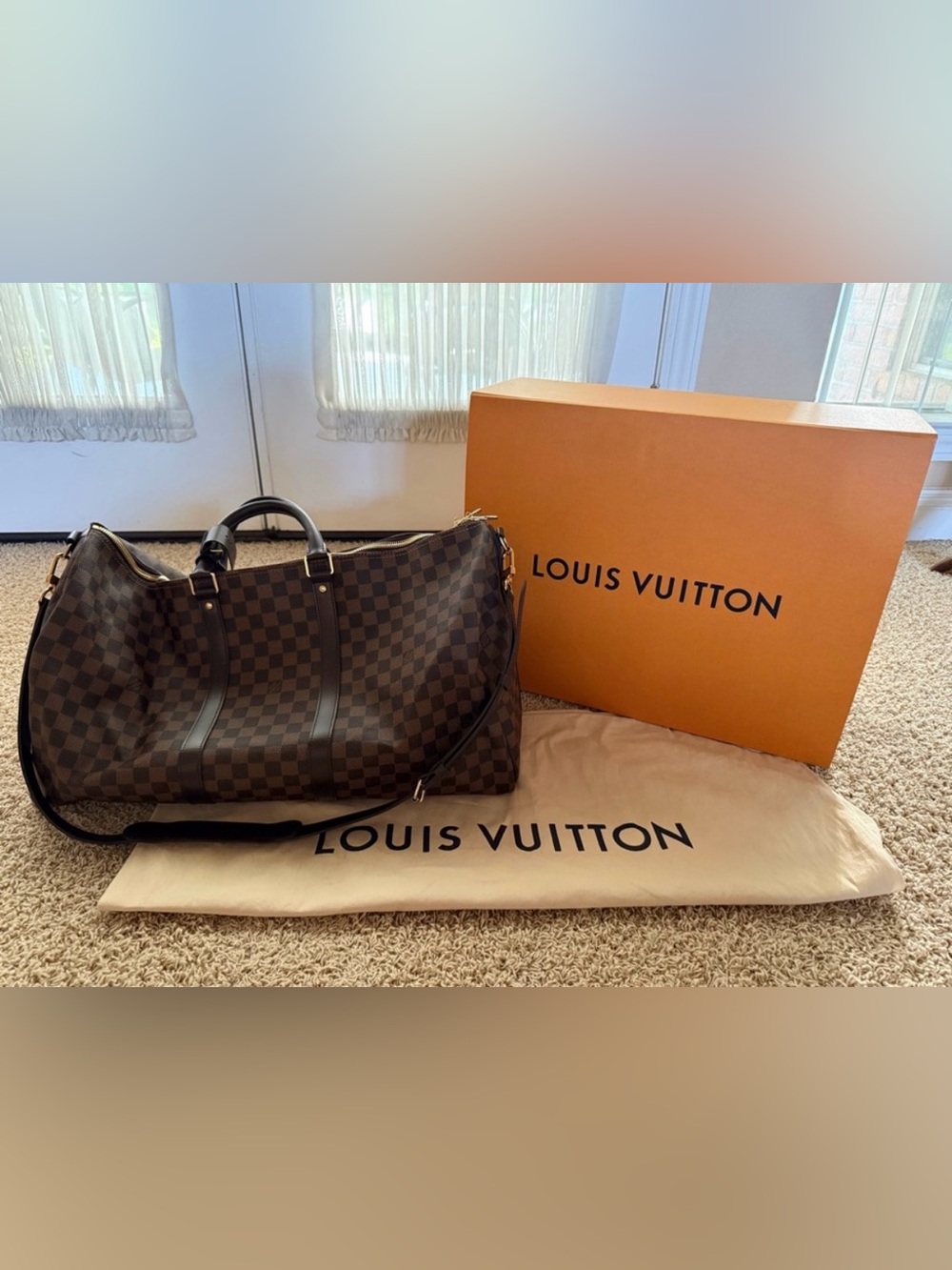 NWOT Authentic Louis Vuitton Keepall Bandoulière 55 duffle bag in Damier Ebène